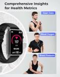 Health Fitness Tracker Smart Watch with 24/7 Heart Rate Blood Oxygen Blood Pressure Monitor Sleep Tracker 128 Exercise Modes Step Calorie Counter Pedometer IP68 Waterproof for Women Men Android iOS