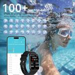 Fitness Tracker Smart Watch with LED Flashlight, 24/7 Stress/SpO2/Heart Rate Monitor, Sleep Tracker 100+ Sport Modes Step Calorie Counter Pedometer IP68 Waterproof for Android iOS (Bluetooth, Black)