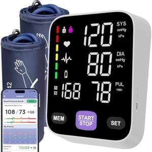 Bluetooth Blood Pressure Monitors for Home use Come with 17" Large and 21" Extra Large bp Cuff 6 inches Color LED Screen Automatic Arm Type XL Blood Pressure Machine Apple Health Free APP