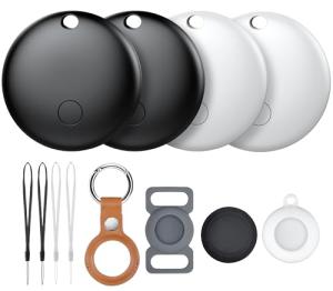 Air Tags-4 Pack, Pet Trackers, Item Locator Tags Works with Apple Find My | iOS Only | 4 Different Cases | Replaceable Battery | Water-Resistant | Item Finder for Key, Luggage, Backpack, Pet, Bike