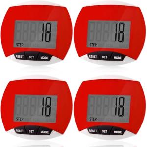 Copkim 4 Pcs Pedometers for Walking Step Counter Step Tracker Steps and Miles LCD Counters Portable Clip on Pedometers for Seniors Women Jogging Hiking Running Walking(Red)