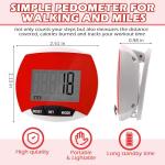 Copkim 4 Pcs Pedometers for Walking Step Counter Step Tracker Steps and Miles LCD Counters Portable Clip on Pedometers for Seniors Women Jogging Hiking Running Walking(Red)