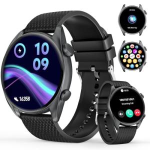 Smart Watches for Men Women(Answer/Make Calls), 1.43" AMOLED HD with 100+ Sport Modes, Heart Rate/Sleep Monitor/Steps/Calories/IP68 Waterproof Fitness Tracker, smartwatch for Android iOS,Black
