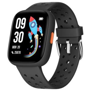 BIGGERFIVE Smart Watch for Kids, 1.8" Fitness Tracker Watch Pedometer, Heart Rate, Sleep Monitor, IP68 Waterproof, Calorie Step Counter, Puzzle Games with/Without APP for Girls Boys Teens 5-16, Black