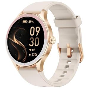 TOOBUR Smart Watch for Women, Smartwatch Compatible Android and iOS Phone, Answer/Make Calls, Fitness Tracker/Step Counter/Running Watch, Sleep/Heart Rate Monitor, 100 Sports, IP68 Waterproof, Beige