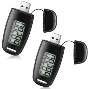 Xuhal 2 Pcs 3D Pedometer for Walking Step Counter with Removable Clip and Lanyard USB Rechargeable Step Tracker Accurately Pedometer for Seniors Men Women Exercise Fitness, Black