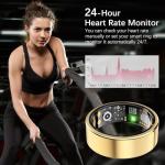 Ring Health Tracker for Women Men, Fit Ring with Heart Rate, Blood Oxygen, Sleep Monitor, Calories, Step Counter, IP68 Waterproof Smart Ring for iPhone & Android, No Subscription Fee (Gold, 12#)