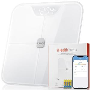 iHealth Nexus Smart Scale for Body Weight Bluetooth, Digital Bathroom Scale Body Fat and Muscle, Body Composition Monitor Health Analyzer for BMI Compatible for iOS & Android Accurate to 0.1lb-White