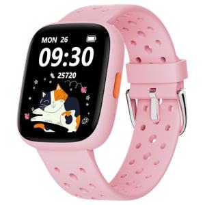 BIGGERFIVE Smart Watch for Kids, 1.8" Fitness Tracker Watch Pedometer, Heart Rate, Sleep Monitor, IP68 Waterproof, Calorie Step Counter, Puzzle Games with/Without APP for Girls Teens 5-16, Pink