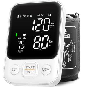 Blood Pressure Monitor Upper Arm Machine Accurate Adjustable BP Cuff Kit Led Backlit Display 2 Users 240 Sets Memory Includes Storage Bag White