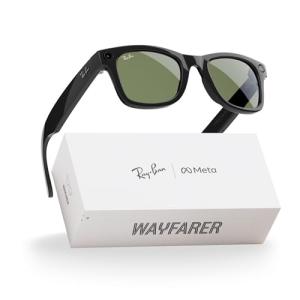 Ray-Ban Meta (Gen 1), Wayfarer, Shiny Black | Smart AI Glasses for Men, Women — 12 MP Ultra-Wide Camera, Open-Ear Speakers for Audio, Video Recording and Bluetooth — Green Lenses — Wearable Technology