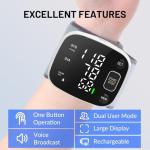 Blood Pressure Monitor Rechargeable Blood Pressure Monitors for Home Use Adjustable Automatic Wrist Cuff Voice Broadcast 2 * 120 Reading Memory for 2 Users with Carrying Case
