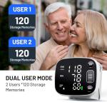 Blood Pressure Monitor Rechargeable Blood Pressure Monitors for Home Use Adjustable Automatic Wrist Cuff Voice Broadcast 2 * 120 Reading Memory for 2 Users with Carrying Case