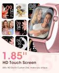 Smart Watches for Women, Health Fitness Watch for Android iPhone, Sleep/Heart Rate/SpO2/Blood Pressure Monitor, 1.85'' Smartwatch for Calls/SMS/Notifications, 100+ Sports Modes, 300+ Dials, 3 Bands