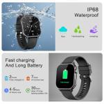 Smart Watches for Men Women, 1.85'' AMOLED HD Fitness Tracker with 100+ Sports Modes, Smartwatches with Bluetooth Call/Heart Rate/Sleep Monitor/Pedometer, IP68 Waterproof Watch for Swimming, Black