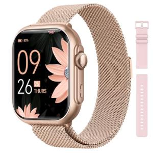Smart Watch for Women for iPhone&Android: 100 Day+Battery Life, Smart watch(Answer/Make Calls) with 24/7 SpO2 Sleep Heart Rate Monitor,5ATM Waterproof,Fitness Tracker with 120+ Sport,Reloj Gold Pink