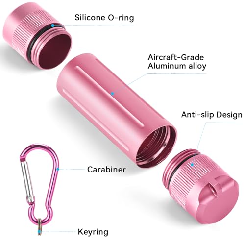 Airtight Portable Stash Jar with Carabiner - Pink