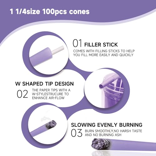 100 Pack King Size Purple Pre-Rolled Cones