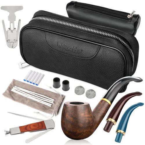 Scotte Pear Wood Tobacco Pipe with Leather Pouch