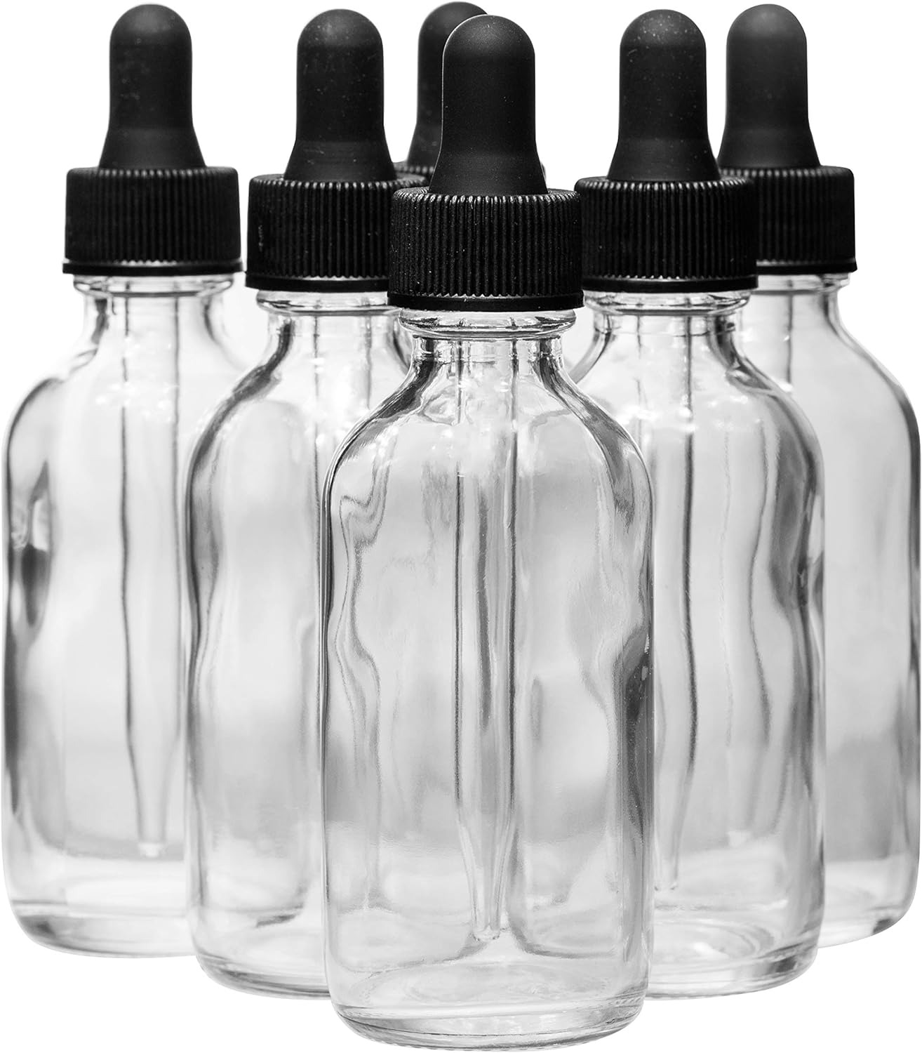 Clear Boston Round Bottles with Glass Droppers - 6 Pack