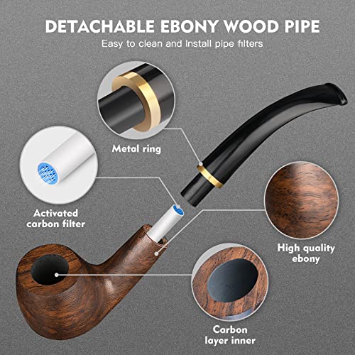 Handmade Ebony Wood Tobacco Pipe with Accessories