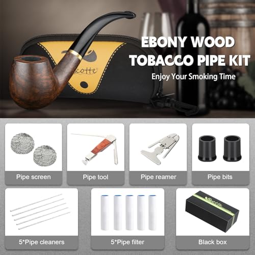 Handmade Ebony Wood Tobacco Pipe with Accessories