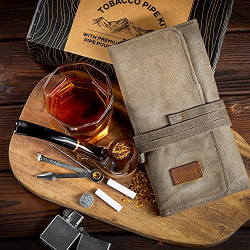 Handmade Tobacco Pipe & Waxed Canvas Roll Set
