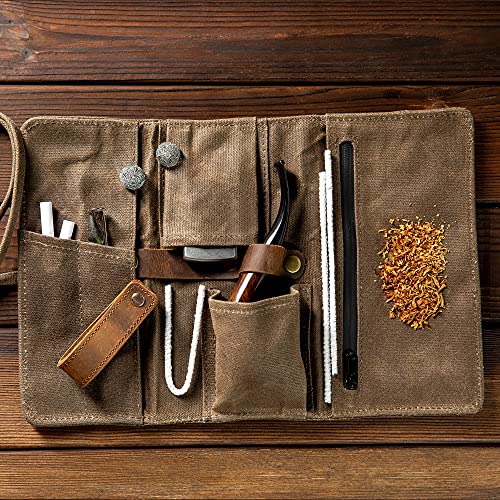 Handmade Tobacco Pipe & Waxed Canvas Roll Set
