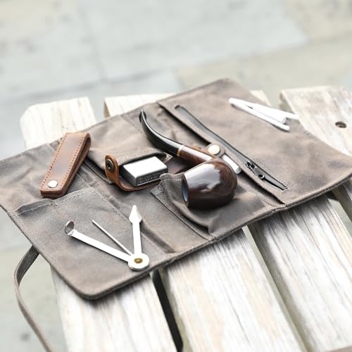 Handmade Tobacco Pipe & Waxed Canvas Roll Set