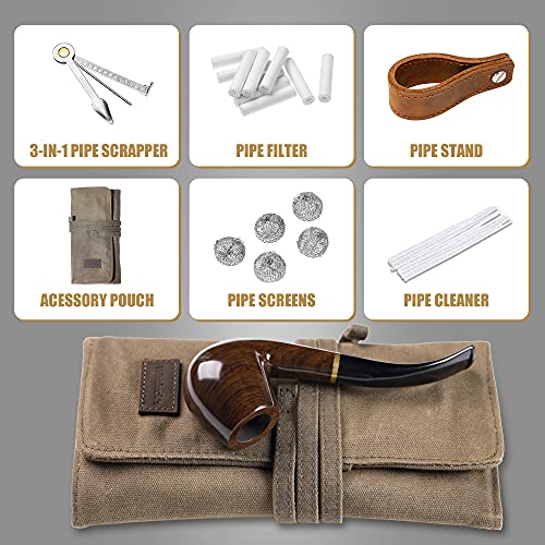 Handmade Tobacco Pipe & Waxed Canvas Roll Set