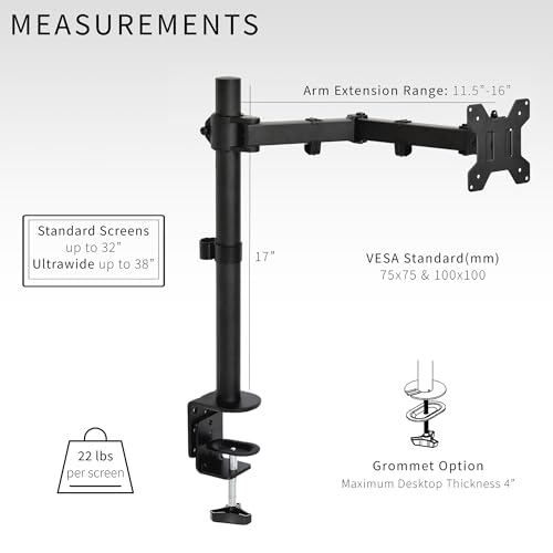 VIVO Adjustable Single Monitor Arm Desk Mount