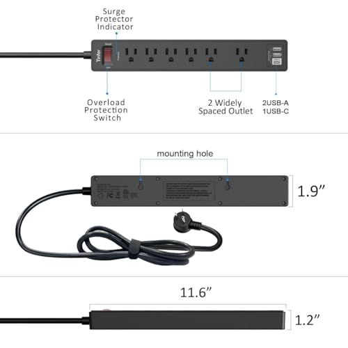 Yintar 6Ft Surge Protector with USB Ports