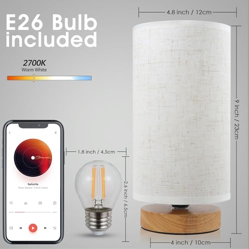 Minimalist Bedside Lamp with Round Linen Shade