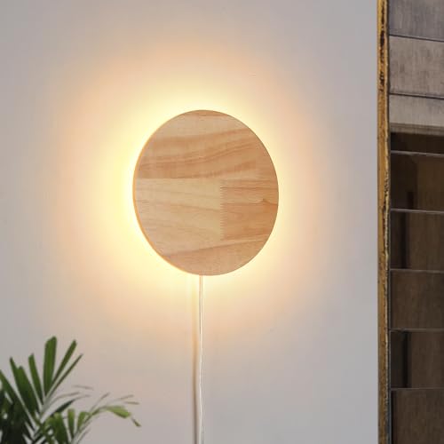 Modern Minimalist Plug-in Round Wood Wall Lamp
