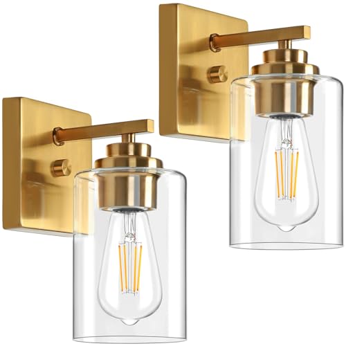 Gold Wall Sconces with Clear Glass Set of 2