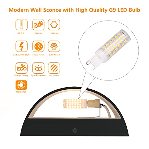 Aipsun Black Modern LED Wall Sconce Set of 2