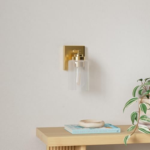 Gold Wall Sconces with Clear Glass Set of 2