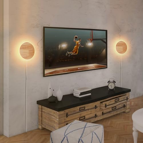 Modern Minimalist Plug-in Round Wood Wall Lamp
