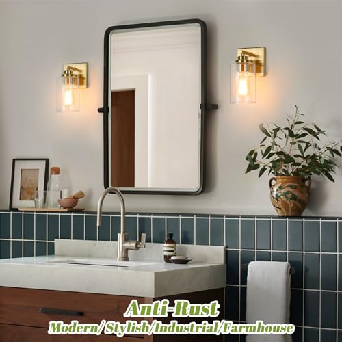 Gold Wall Sconces with Clear Glass Set of 2