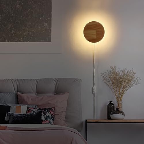 Modern Minimalist Plug-in Round Wood Wall Lamp