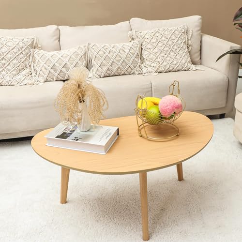 Minimalist Oval Coffee Table in Natural Wood