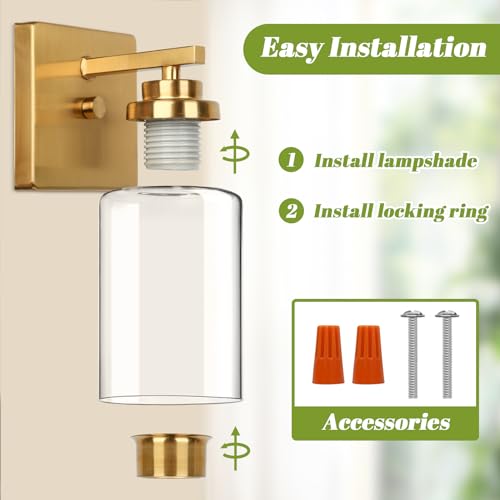 Gold Wall Sconces with Clear Glass Set of 2
