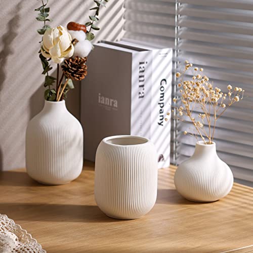Set of 3 Minimalist White Ceramic Vases