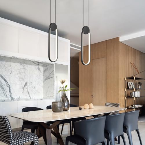 Modern Black LED Oval Pendant Light - 2 Pack