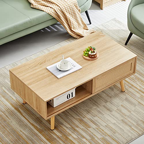 Mid Century Modern Wooden Coffee Table with Storage