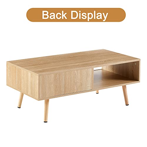 Mid Century Modern Wooden Coffee Table with Storage