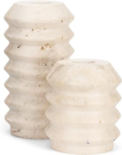 Beige Travertine Candle Holders – Set of 2