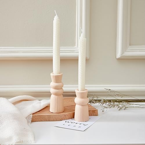 Minimalist Beige Ceramic Knot Candle Holders Set