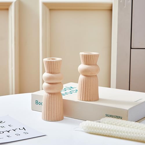Minimalist Beige Ceramic Knot Candle Holders Set