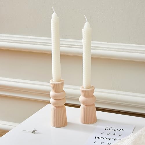 Minimalist Beige Ceramic Knot Candle Holders Set